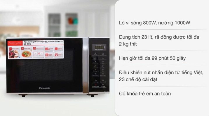 Lò vi sóng Panasonic 23 lít có nướng, công suất 1000W, bảng điều khiển điện tử tiếng Việt